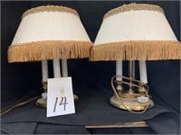 PAIR OF 12 “ BRASS LAMPS W/ FRINGED SHADES