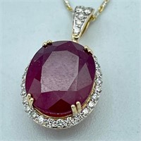 14 K Gold Ruby & Diamond Pendant & Chain