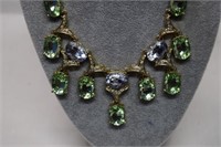 Scaasi CN Statement Necklace w/ Green/Clear Stones