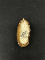 Davis Kirptilluk scrimshawed ancient ivory pendant