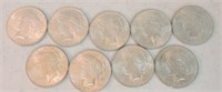 Lot of 9 - 1923 BU Peace dollars