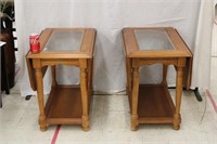 Pair of 38" Drop Leaf Glass Top End Tables