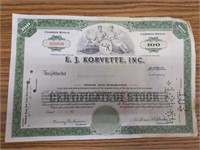 EJ korvette stock certificate