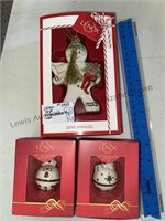 Lenox Christmas ornaments, gingerbread man, bells