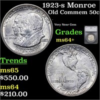 1923-s Monroe Old Commem Half Dollar 50c Graded ms