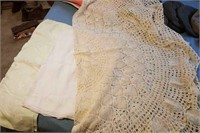 Tablecloths, 2 linen, 1 round crochet