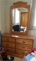 6-drawer oak dresser and mirror