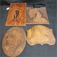 4 pyrography decorative pieces