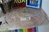 PINK DEPRESSION GLASS CAKE PLATE - FOOTED