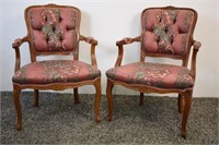 PAIR OF ROSE FLORAL CHAIRS - FRENCH