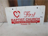 First Babtist Church Car Tag, Pulaski, TN