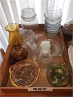 GLASS JUICE REAMER- AMBER SMALL OIL LAMP & OTHER