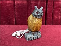 9" Owl Cast Iron & Slag Glass Lamp