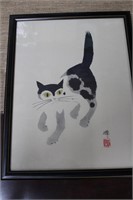 Black & White Cat Print-Framed & Matted