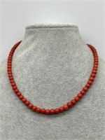 14K White Gold Fine Red Coral Beaded Necklace