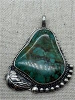Rare Navajo Sterling Silver LG Turquoise Pendant