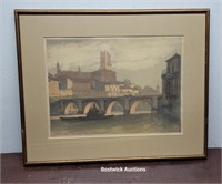 Signed View of Albi Cathedral and the Old Bridge