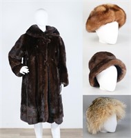 Vintage Mink Coat With 3 Fur Hats