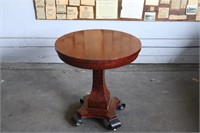 Round Pedestal Wood Inlay End Table