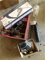 CRATE, GREASEGUN, LOT , CHAINS & MORE