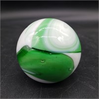 Glass Ball Paperweight Green & White