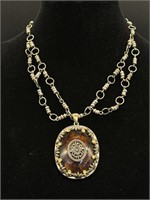 Vintage Statement Necklace w/Amber Colored Stone