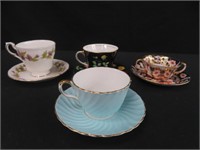 4 ASSORTED BONE CHINA CUPS W/ SAUCERS