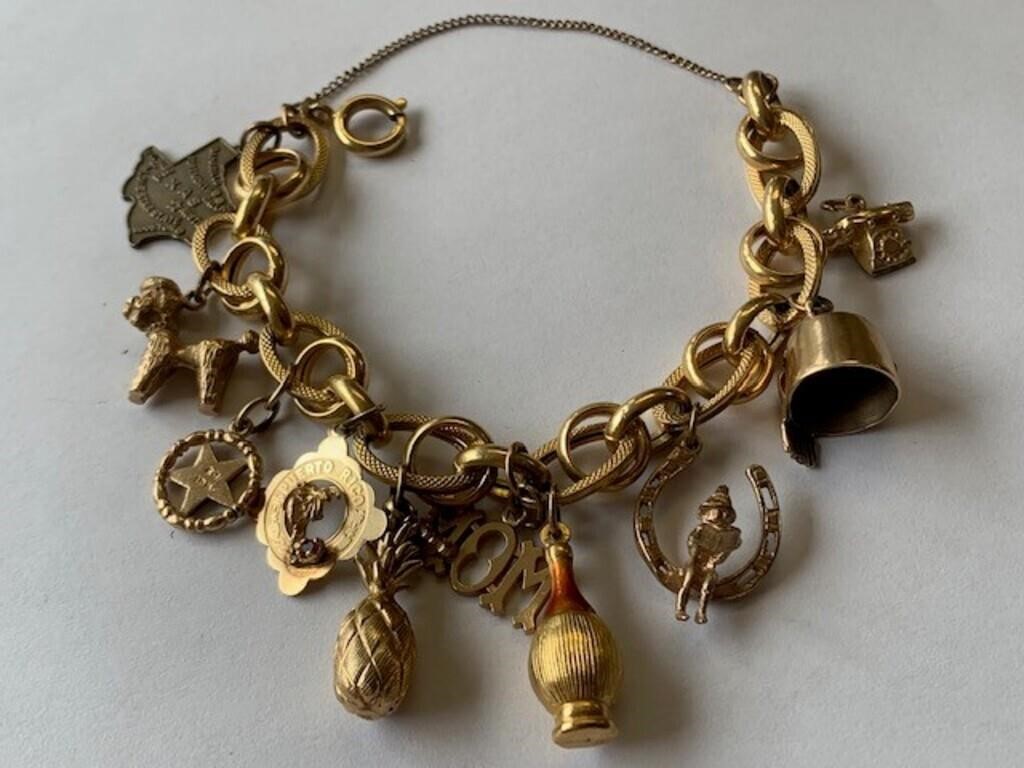 Charm Bracelet w Gold & Sterling Charms