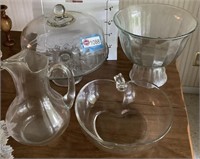 COVERED CAKE STAND, PITCHER, BOWL