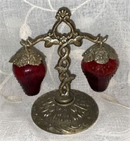 1960s Red Glass Hanging Strawberry S & P Shakers
