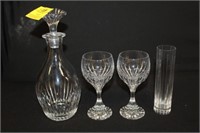 4pc Baccarat Decanter 10.5", 2 Wine Glasses,