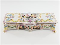 Unusual covered china box, French style, 12" long