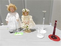 2 Collectible dolls and doll stands