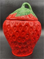 Ceramic Strawberry Red & Green Cookie Jar
