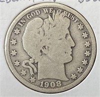 1908-D Barber Half Dollar (VF30)