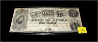 $1 Obsolete bank note, Bank of Lyons, New York,