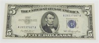 1953 Blue Seal $5 Bill Silver Certificate