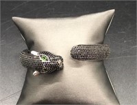 Sterling Silver Black CZ Panther Cuff Bracelet