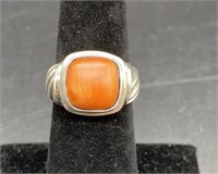 Sterling Silver Ring With Orange Centerpiece