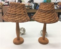 2 Ikea Wooden & Wicker Shade Lamps