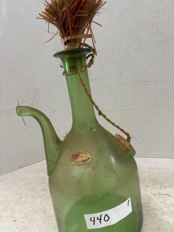 Vintage Hand Blown Green Italian Wine Decanter