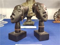 PAIR OF CARVED AFRICAN WOMAN BUST STATUES