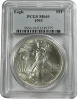 1993 1oz American Silver Eagle PCGS MS69