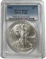 1996 1oz American Silver Eagle PCGS MS69