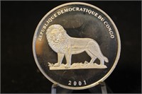 2001 Congo DRC 10 Francs Silver Coin