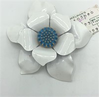 NOS Enamel Flower Baby Blue Center 3" Brooch