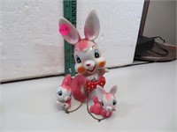 Vintage Japan Mom Rabbit (7") & 2 Bunnys 2&1/2" on