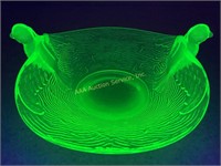 Uranium doves art glass candy dish