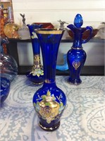 Cobalt blue hand painted vase