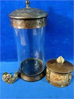 Glass and tin canister 5"D x 11"H, with Beautiful